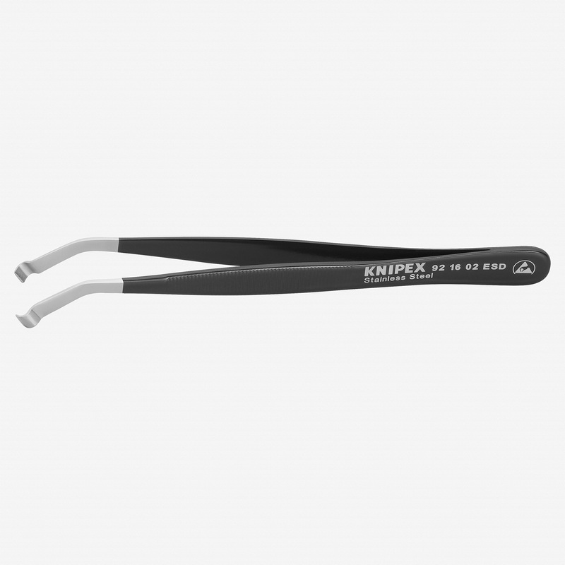 Knipex ESD Stainless Steel Positioning Tweezers, Angled, 4.75" Medium Tip