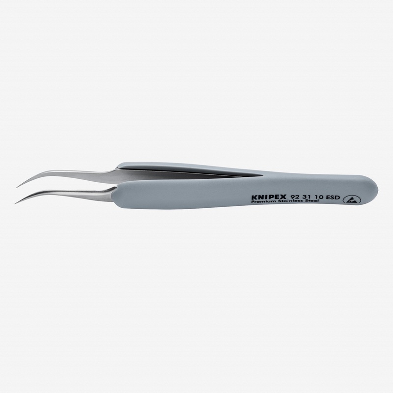 Knipex Stainless Steel ESD Gripping Tweezers, 45 Degree Angled, Needle-Point Tips 4.75"