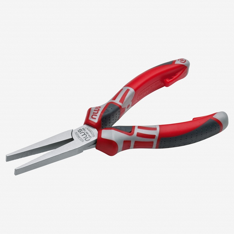 NWS 6.25" Long Flat Nose Pliers - Matte Chromium - SoftGripp, Tethered Attachment