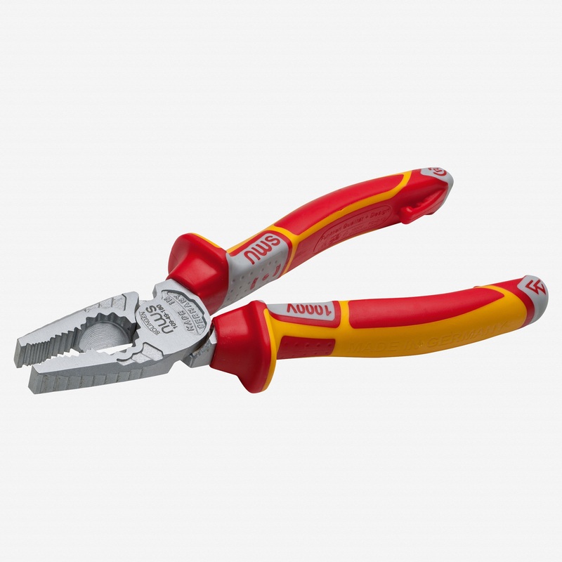 NWS 6.5" High Leverage Combination Pliers CombiMax VDE - Matte Chromium - SoftGripp, Tethered Attachment
