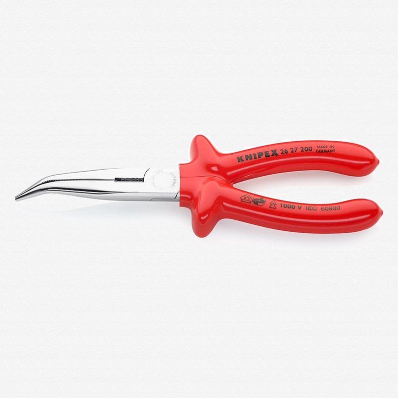 Knipex 8" Bent Snipe Nose Side Cutting Pliers (Stork Beak Pliers) - Insulated Plastic Dipped