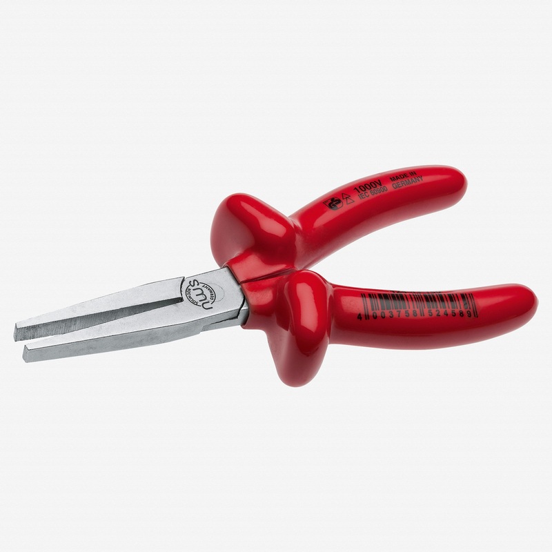 NWS 6.25" Long Flat Nose Pliers 1000V - Matte Chromium - Plastic Grip