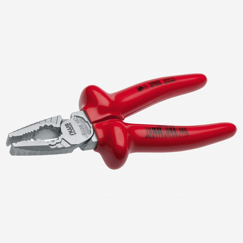NWS 6.5" High Leverage Combination Pliers CombiMax 1000V - Matte Chromium - Plastic Grip