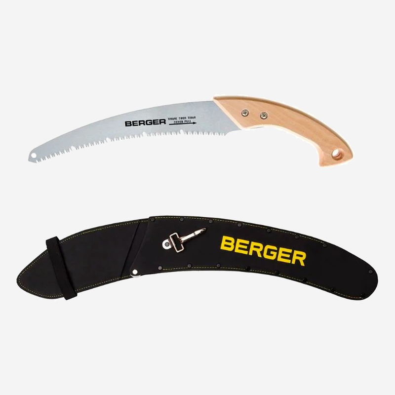 Berger 61515 Curved Blade Pruning Saw with Heavy-Duty Sheath, Wood Handle, 13"