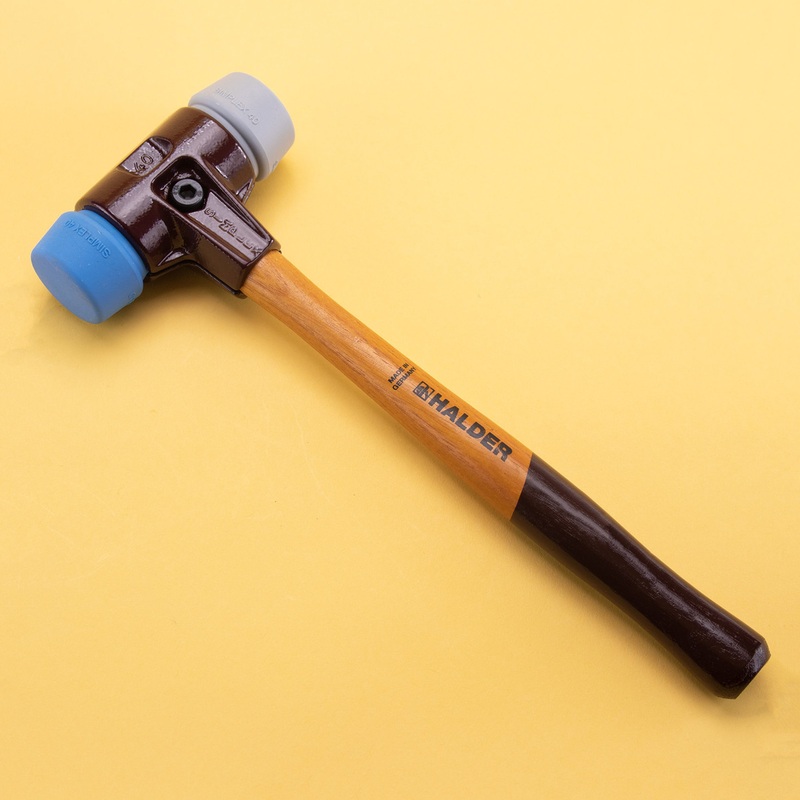 Halder Simplex Mallet with Soft Blue Rubber/Grey Rubber Inserts and Cast Iron Housing, 1.57" / 21.87 oz.