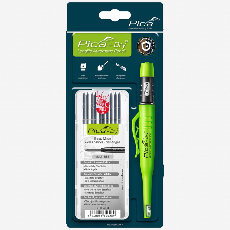 Pica DRY Automatic Pencil + Pica DRY Refill Set, Graphite 2B (10 Leads)