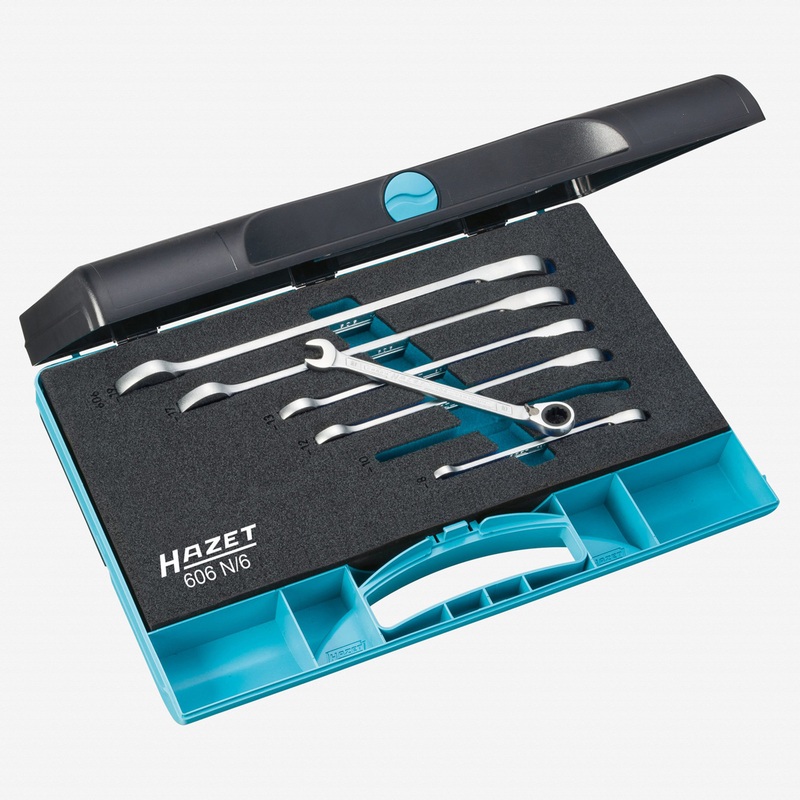 Hazet 606N/6 Ratcheting combination wrench set 6 pc metric with case 8-19mm