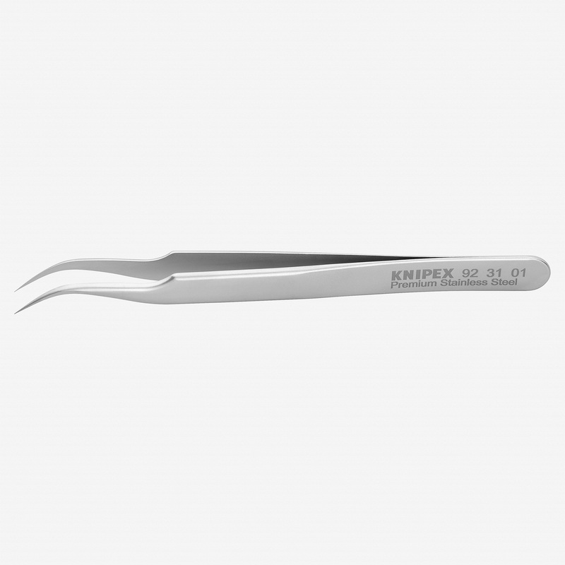 Knipex Stainless Steel Gripping Tweezers, Angled, Needle-Point Tips, 4.75"