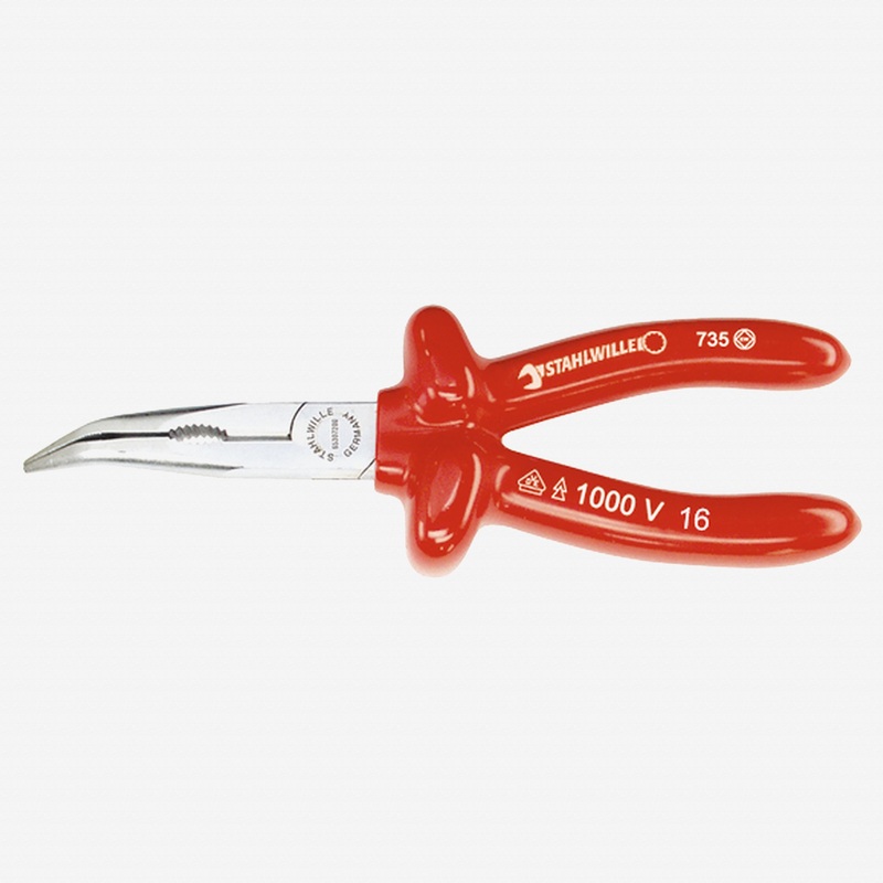 Stahlwille 6530 VDE bent snipe nose pliers with cutter, 160 mm - Dip-coated