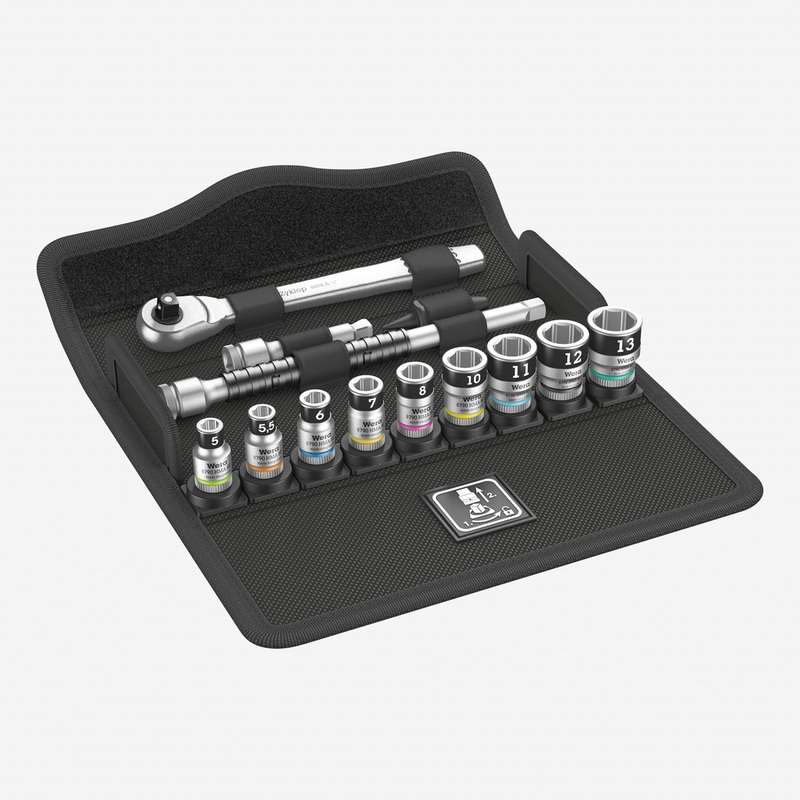 Wera 003756 8100 SA 12 Zyklop Metal Ratchet Set with Switch Lever, 1/4" Drive with Holding Function - Metric