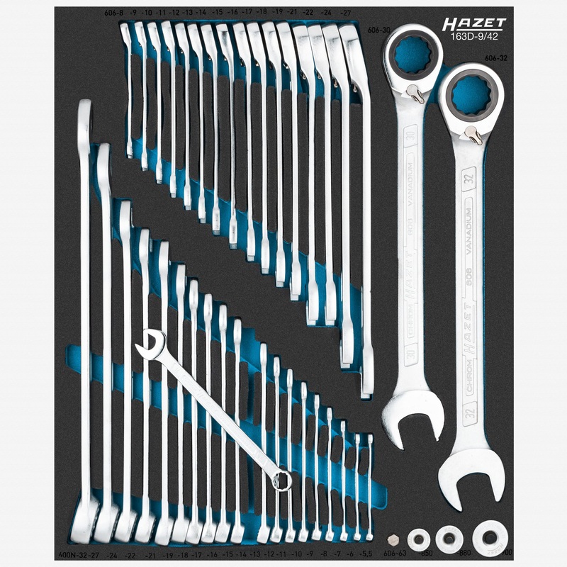 Hazet 163D-9/42 Metric Combination Wrench Set in Foam Tray, 42 Pieces