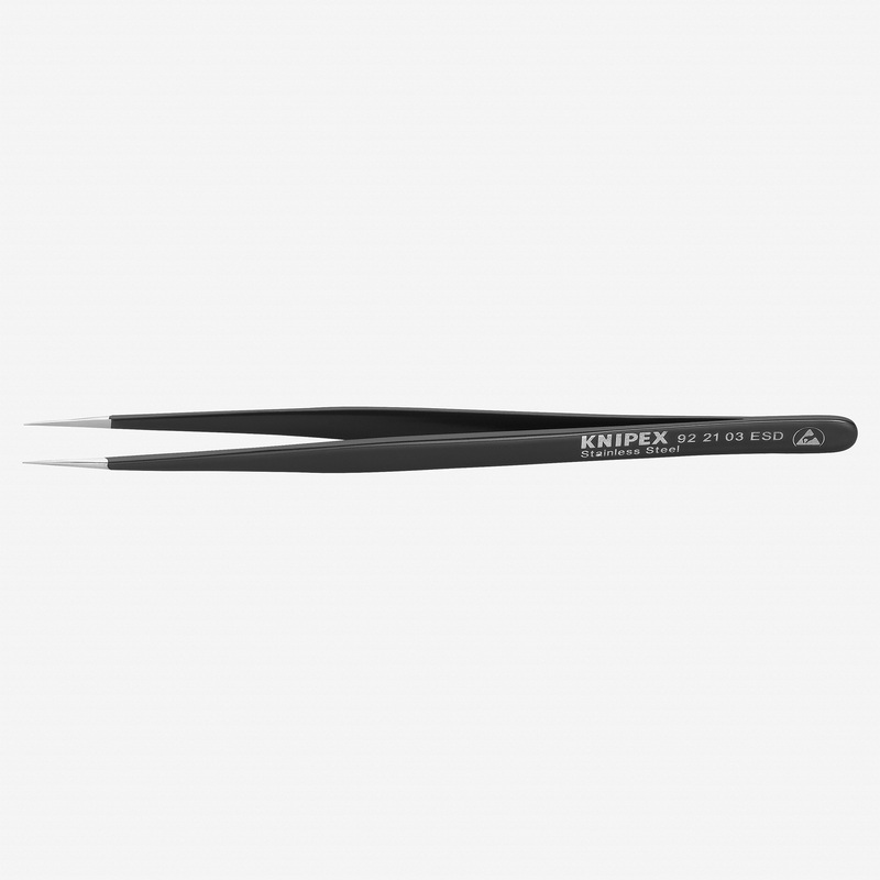 Knipex ESD Stainless Steel Gripping Tweezers, Needle-Point Tips, 5.5"