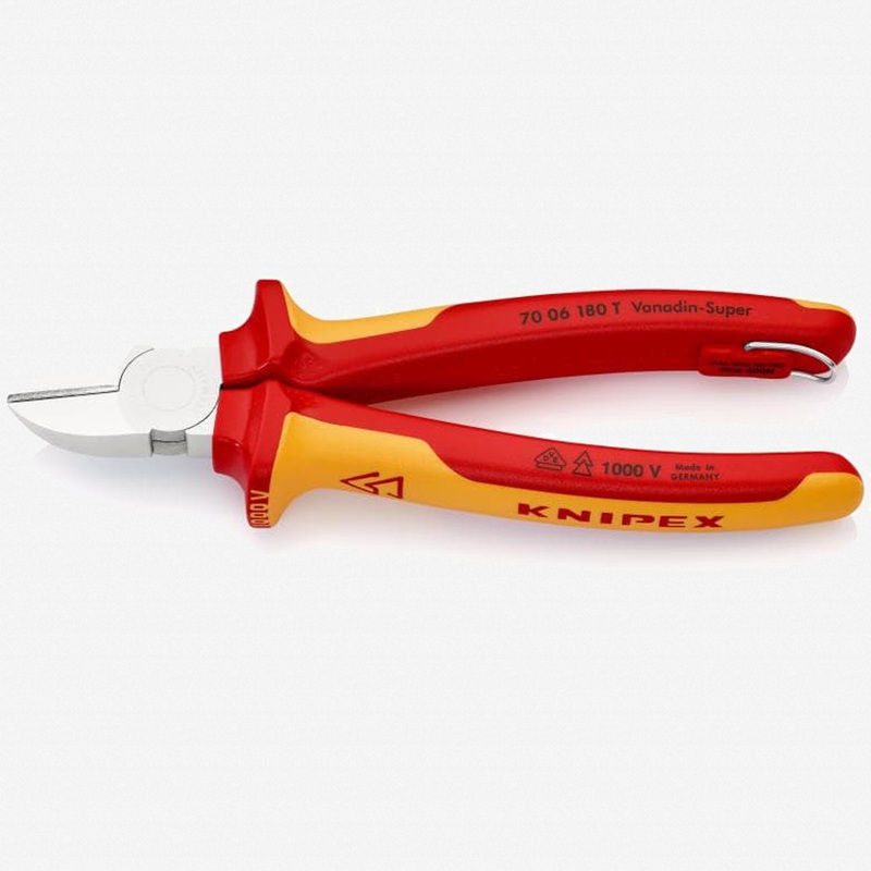 Knipex Insulated VDE Diagonal Cutters with Chrome Finish, 7" - Tethered Attachment
