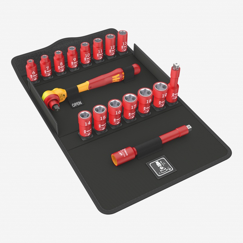 Wera 004970 8100 SB VDE 1 Zyklop Insulated Ratchet Set, 3/8" Drive w/ Switch Lever - Metric