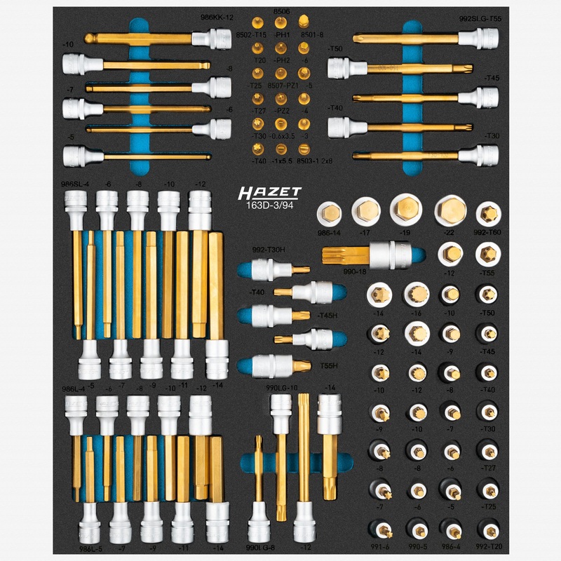 Hazet 163D-3/94 Titanium Nitride Coated Bit and Bitsocket Set, 1/2" and 1/4" Drive, 94 Pieces