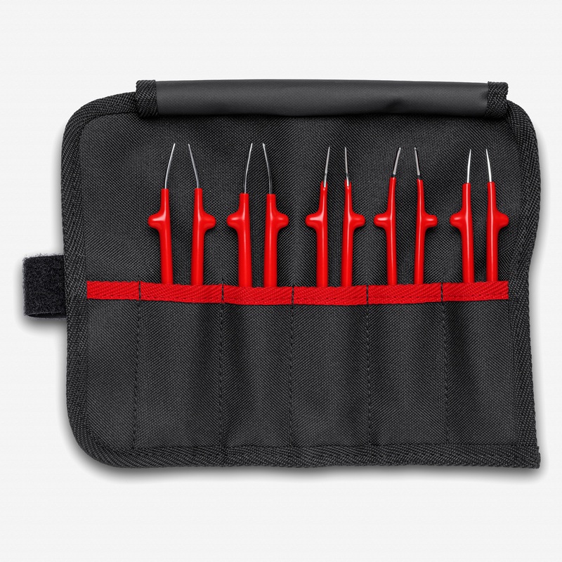 Knipex Insulated Stainless Steel Tweezers Set in Tool Roll, 5 Pieces