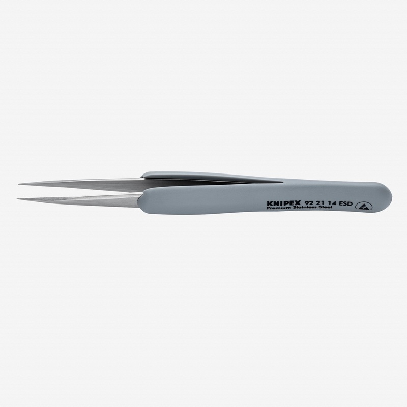 Knipex Stainless Steel ESD Gripping Tweezers, Straight, Needle-Point Tips 5.25"