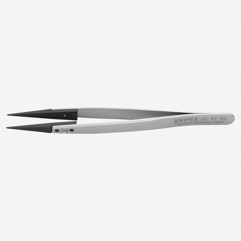 Knipex Stainless Steel Gripping Tweezers, Replaceable ESD Tips, 5.25" - Pointed 05