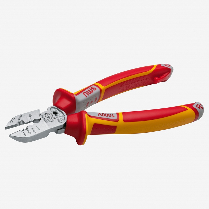 NWS 7.5" Electrician's Side Cutter+ VDE  - Matte Chromium - SoftGripp, Tethered Attachment