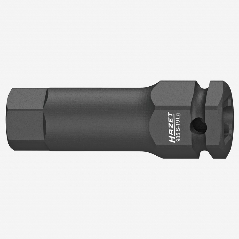 Hazet 985S-19LG Extra-Long 19 mm Inside Hex Impact Socket, 1/2" Drive, 24 mm Outside Hex Drive, 75 mm