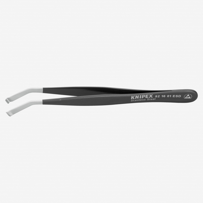 Knipex ESD Stainless Steel Positioning Tweezers, Angled, 4.75" Small Tip