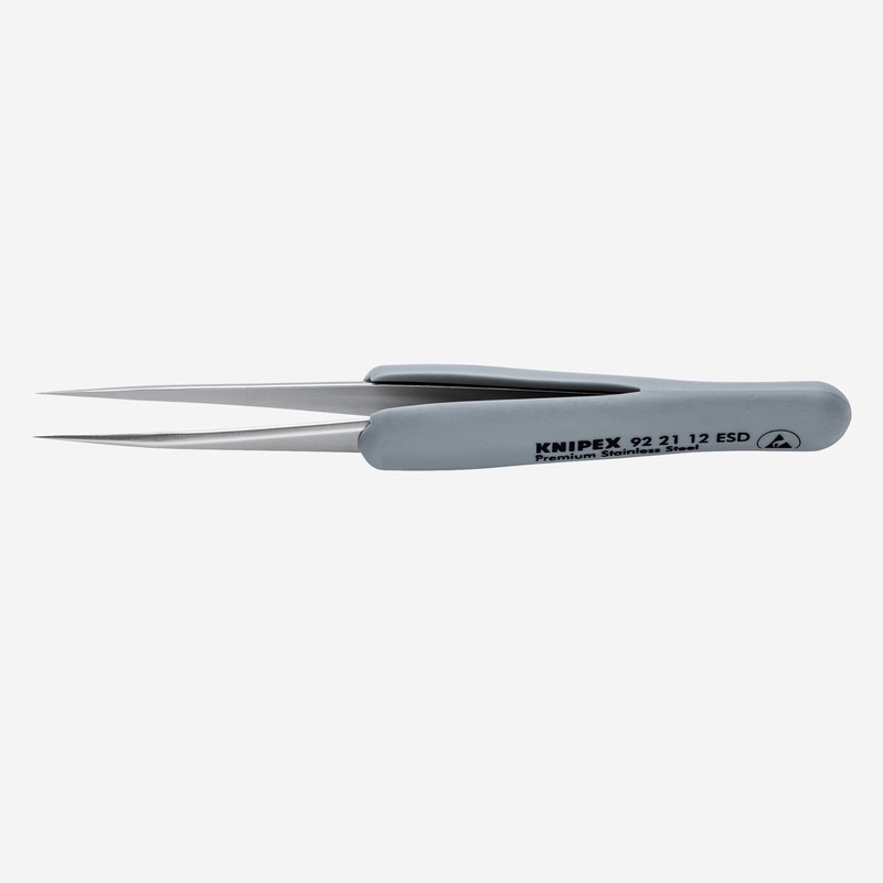 Knipex Stainless Steel ESD Gripping Tweezers, Straight, Needle-Point Tips, 4.5