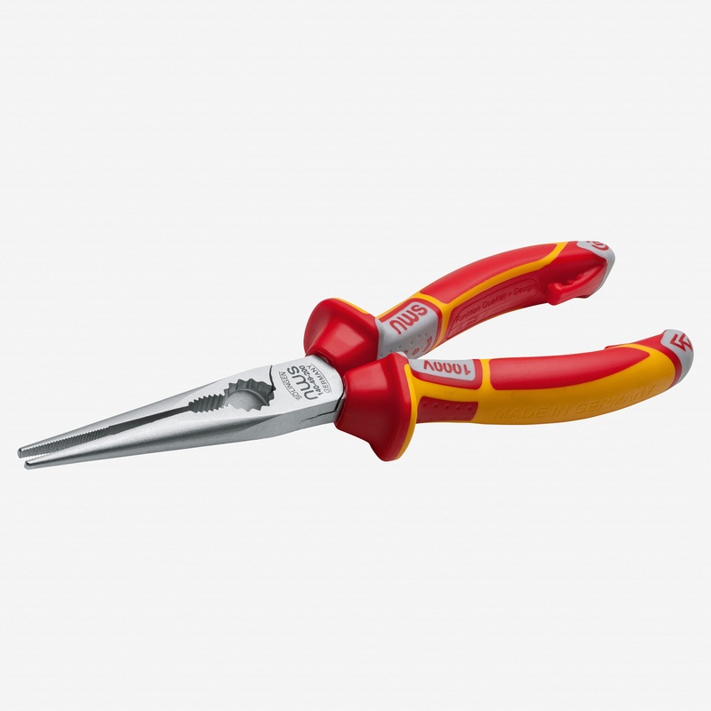 NWS 6.75" Chain Nose Pliers (Radio Pliers) VDE - Matte Chromium - SoftGripp, Tethered Attachment