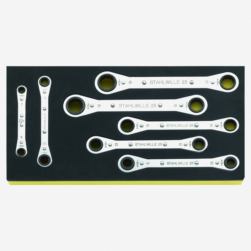 Stahlwille TCS 25/7 Ratchet Ring Spanner Set, Metric, 7 - 19 mm,  7 pcs