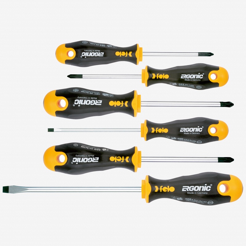 Felo Ergonic Slotted/Phillips/Pozidriv Screwdriver Set, 6 PIeces