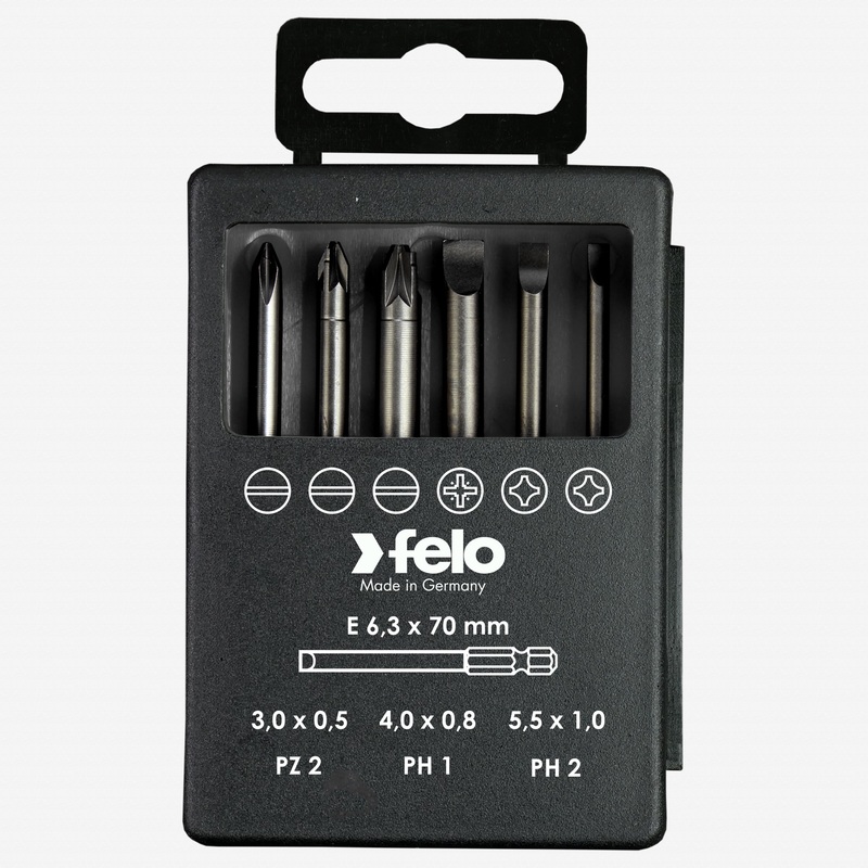 Felo Profi Bit Box 6 bits x 73 mm, Slotted, Pozidriv, Phillips