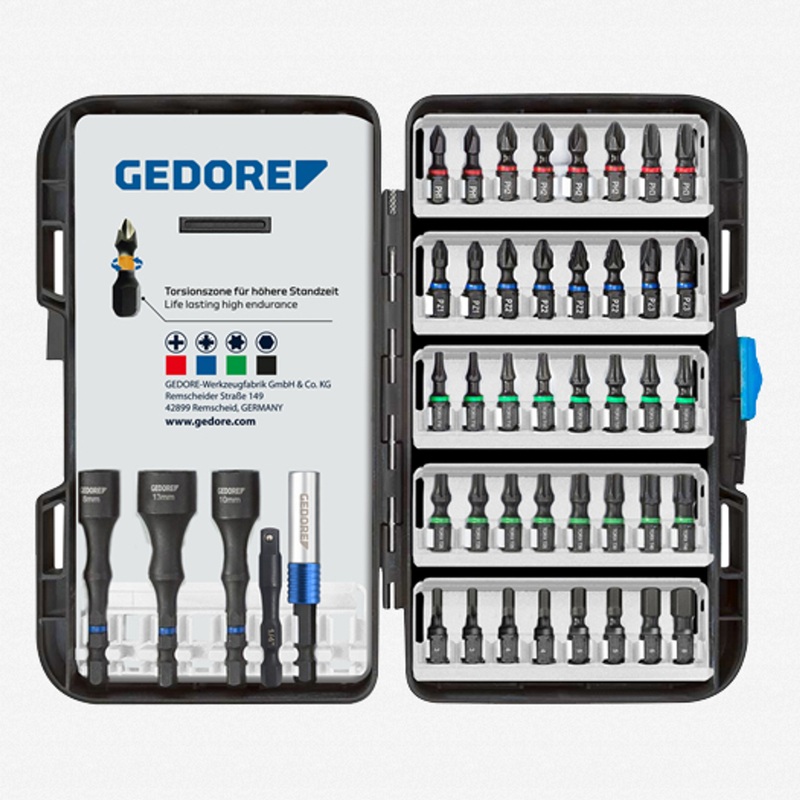 Gedore 666-045 Torsion Bit Set, 1/4" Hex Drive, 45 Pieces