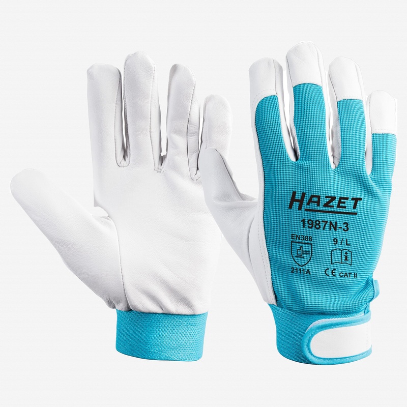 Hazet 1987N-3 Leather Work Gloves, Size Large