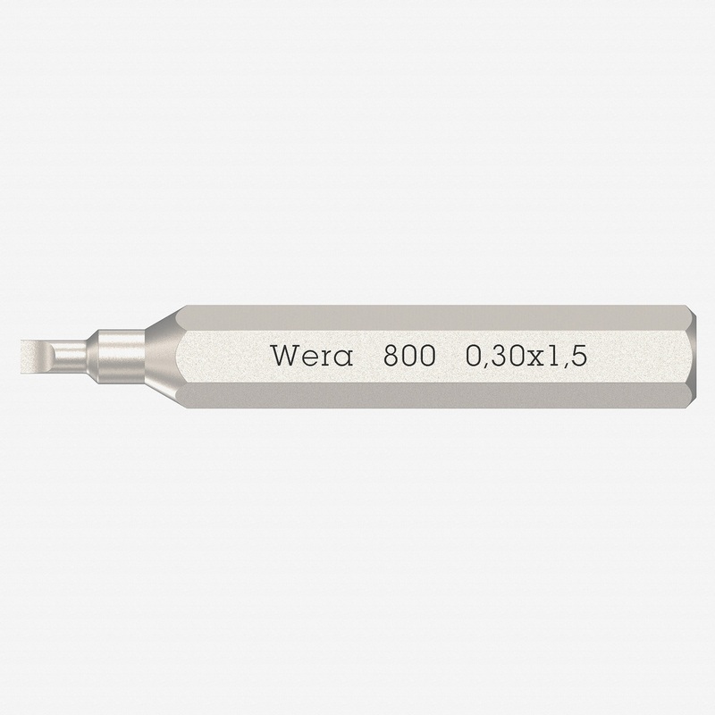 Wera 058104 Micro Bit for Slotted Screws, 0.3 x 1.5 x 30 mm, 4 mm Hex Drive