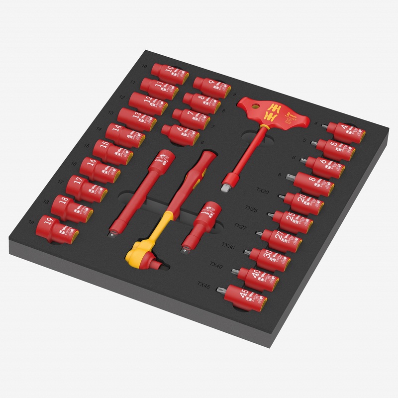 Wera 150116 Foam Insert 8007 B Zyklop VDE Ratchet Set 1, 3/8" Drive, 28 Pieces