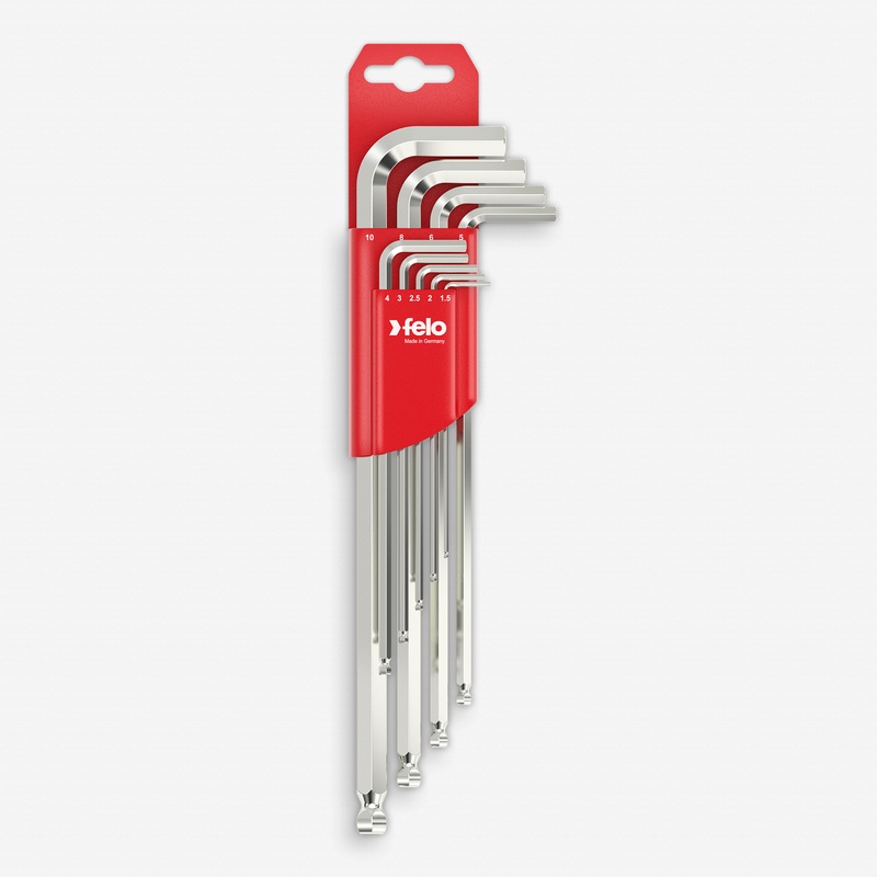 Felo Ball End Metric Hex L-Key Set, 1.5 - 10 mm, 9 Pieces