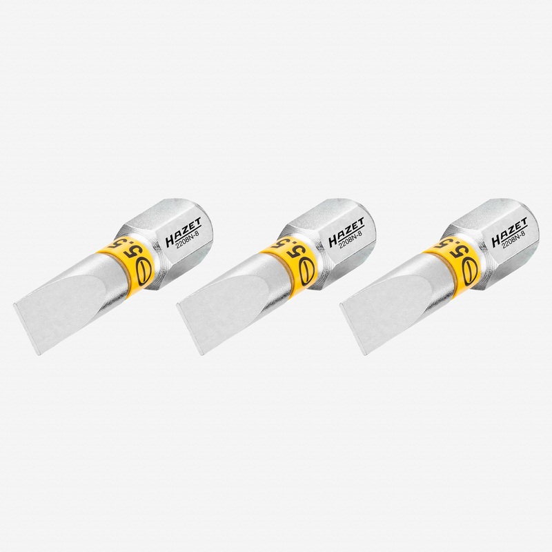 Hazet 2208N-8/3 0.8 x 5.5 x 89 mm Slotted Torsion Bit, 1/4" Drive, 3 Pieces