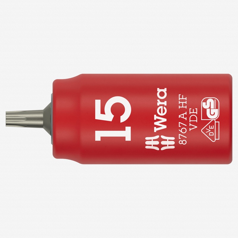 Wera 005921 VDE Insulated T15 Torx Zyklop Bit Socket, 1/4" Drive, with Holding Function