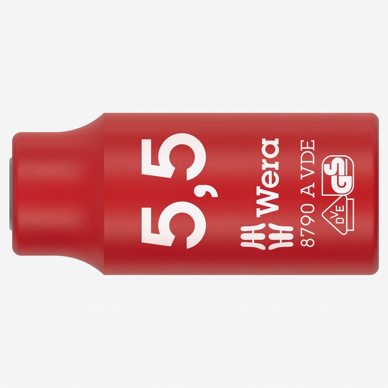 Wera 005932 VDE Insulated 5.5 mm Outside Hex Zyklop Socket, 1/4" Drive, 6-point