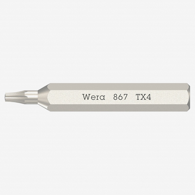 Wera 058102 Micro Bit for Torx Screws, T4 x 30mm, 4 mm Hex Drive
