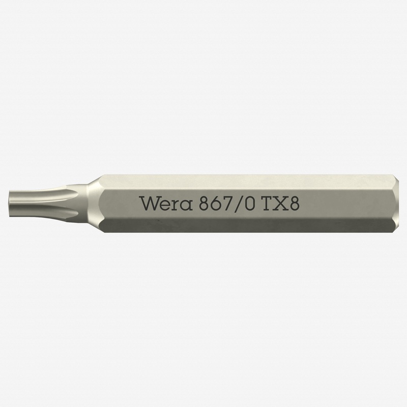 Wera 058132 Micro Bit for Torx Screws, T8 x 30mm, 4 mm Hex Drive