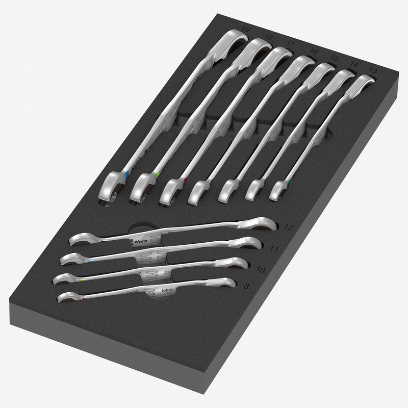 Wera 150123 Foam Insert 6001 Joker Reversible Ratcheting Metric Combination Wrench Set 1, 11 Pieces