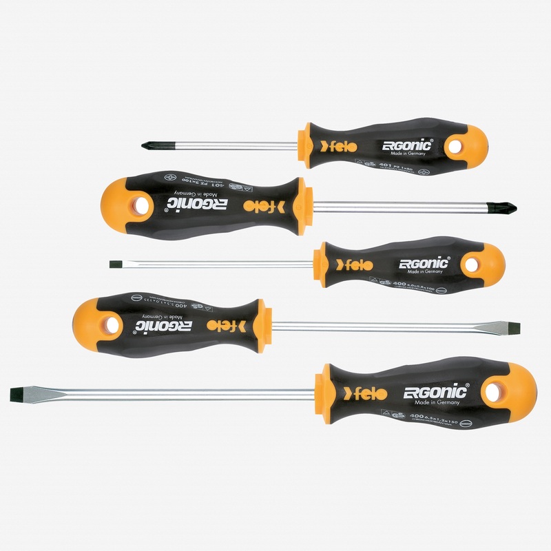 Felo Ergonic Slotted/Pozidriv Screwdriver Set, 5 Pieces
