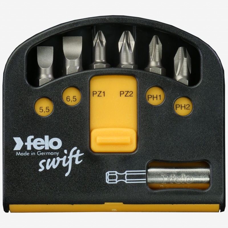 Felo Swift Bit-Box, Slotted/Phillips/Pozidriv + Bitholder, 7 Pieces