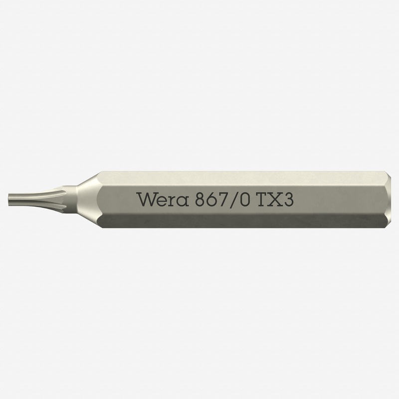 Wera 058129 Micro Bit for Torx Screws, T3 x 30mm, 4 mm Hex Drive