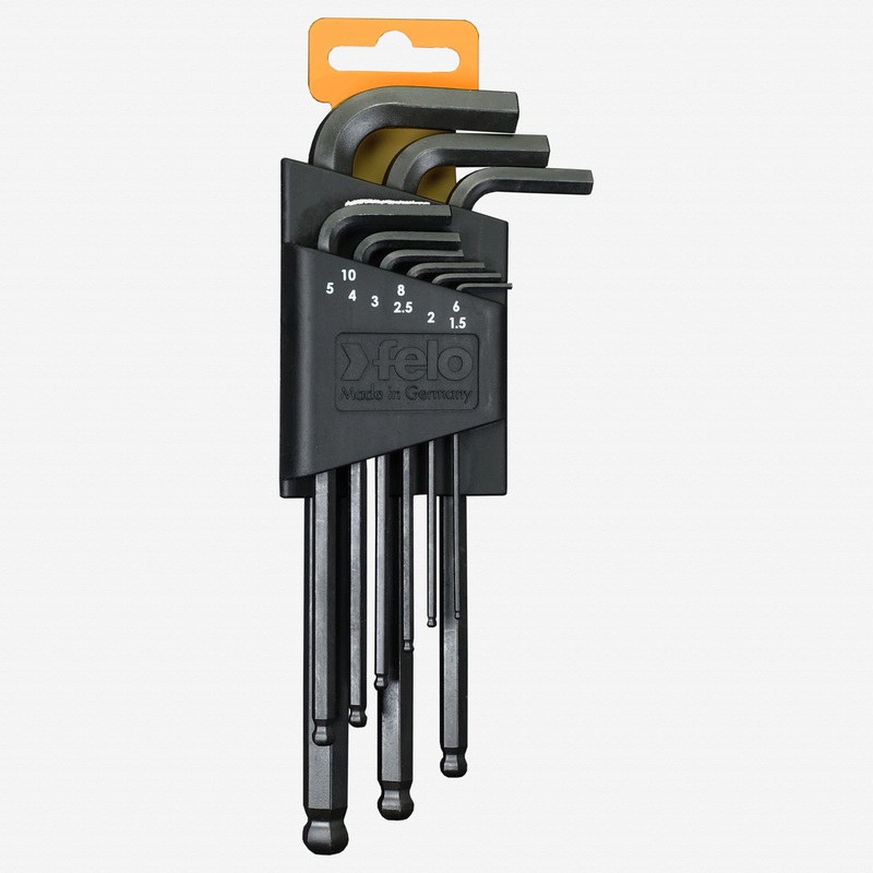 Felo Black Oxide Ball End Metric Hex L-Key Set, 1.5 - 10 mm, 9 Pieces