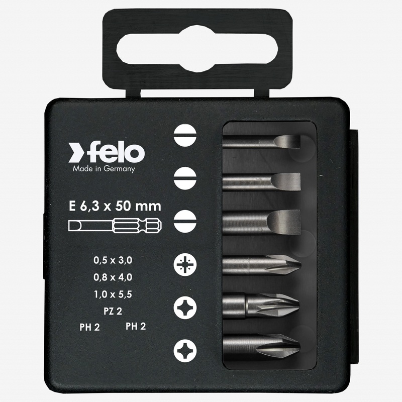 Felo Profi Bit Box 6 bits x 50 mm, Slotted, Pozidriv, Phillips