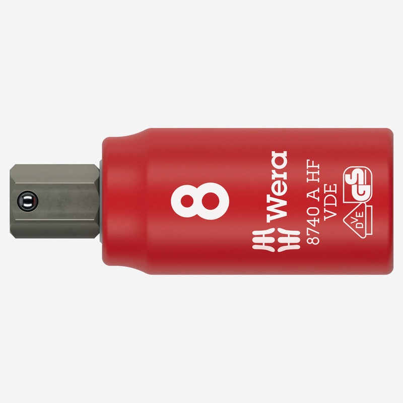 Wera 005904 8 mm VDE Insulated Inside Hex Zyklop Bit Socket, 1/4" Drive, with Holding Function
