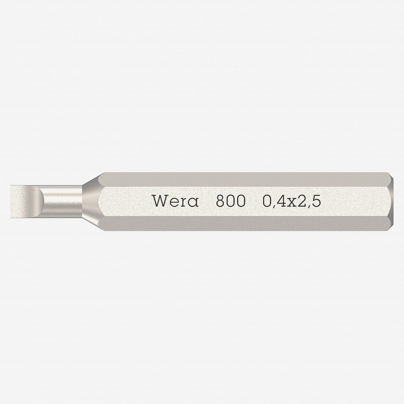 Wera 058101 Micro Bit for Slotted Screws, 0.4 x 2.5 x 30 mm, 4 mm Hex Drive