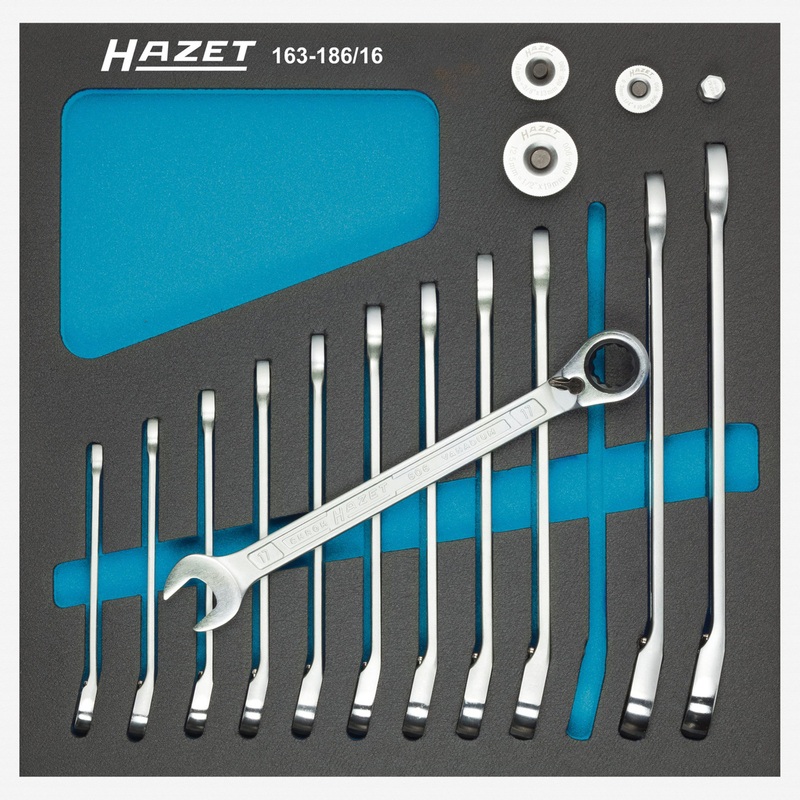 Hazet 163-186/16 Ratcheting combination wrench set with square adapters