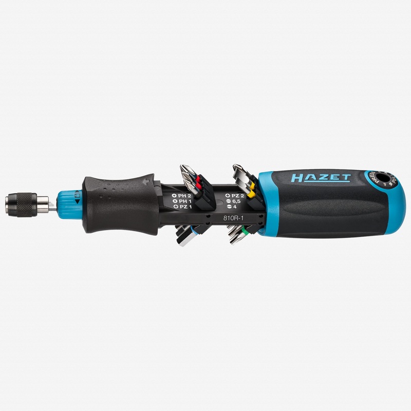 Hazet 810R-3 Ratcheting 1/4" Bit Holding Screwdriver with Magazine